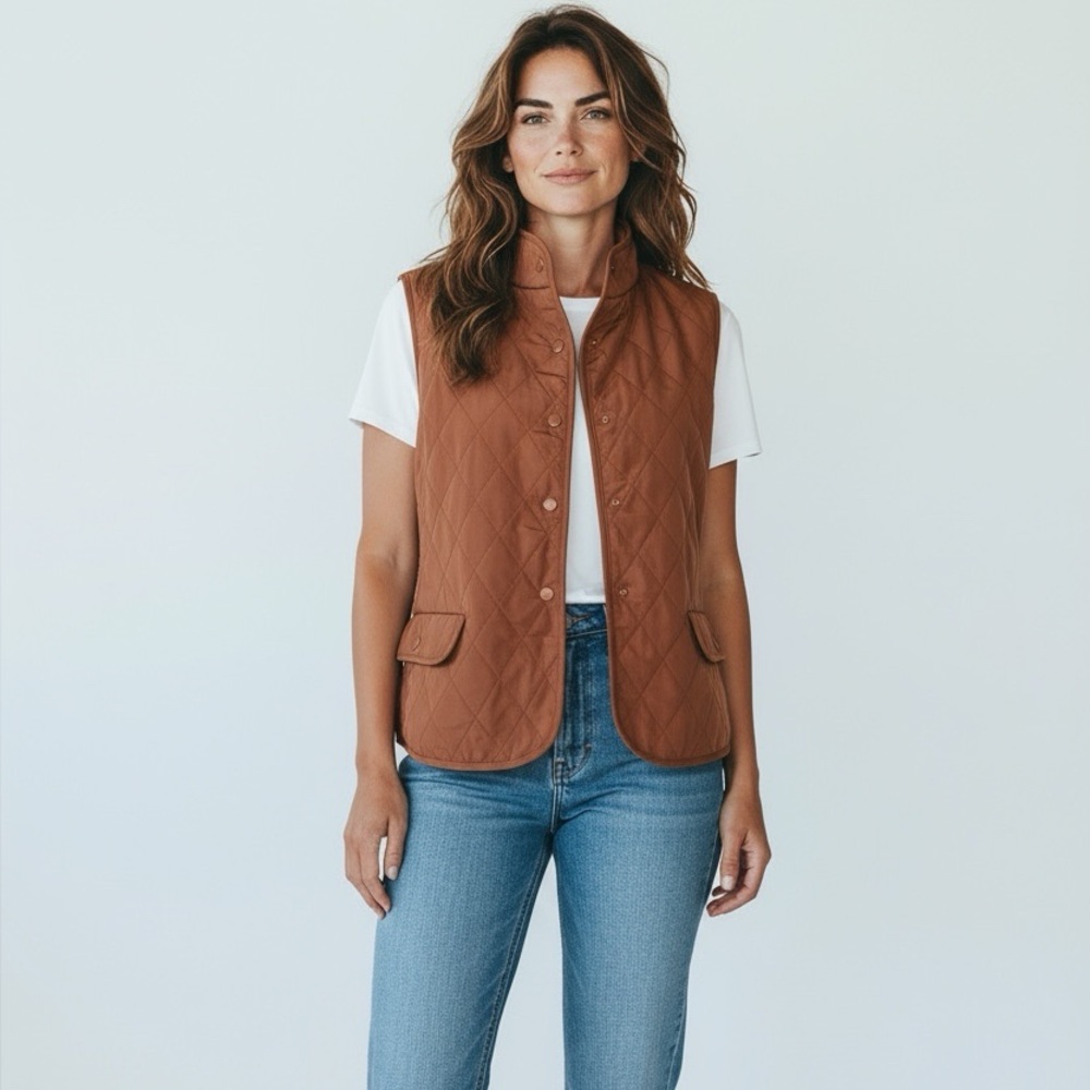 Talbots Burnt Orange Quilted Vest - Size Petite Medium